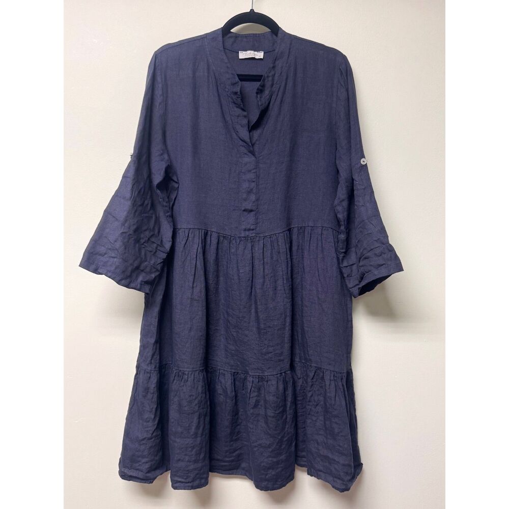 Tiered Mini Dress in Navy with Notch Neck